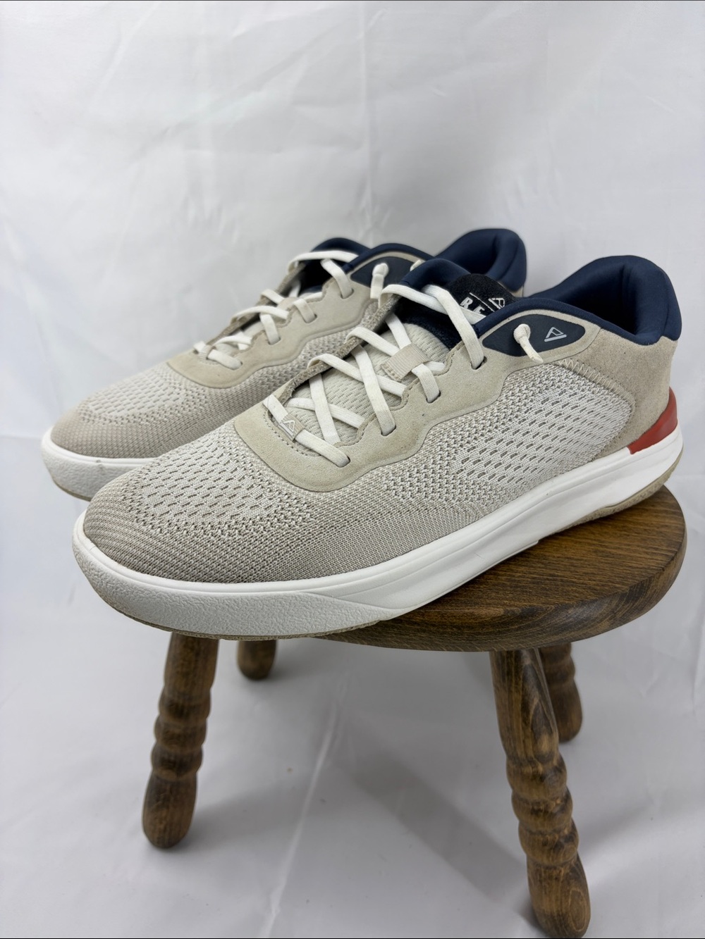 Reef Men's Knit Sneakers in Beige, Navy & Red Accent